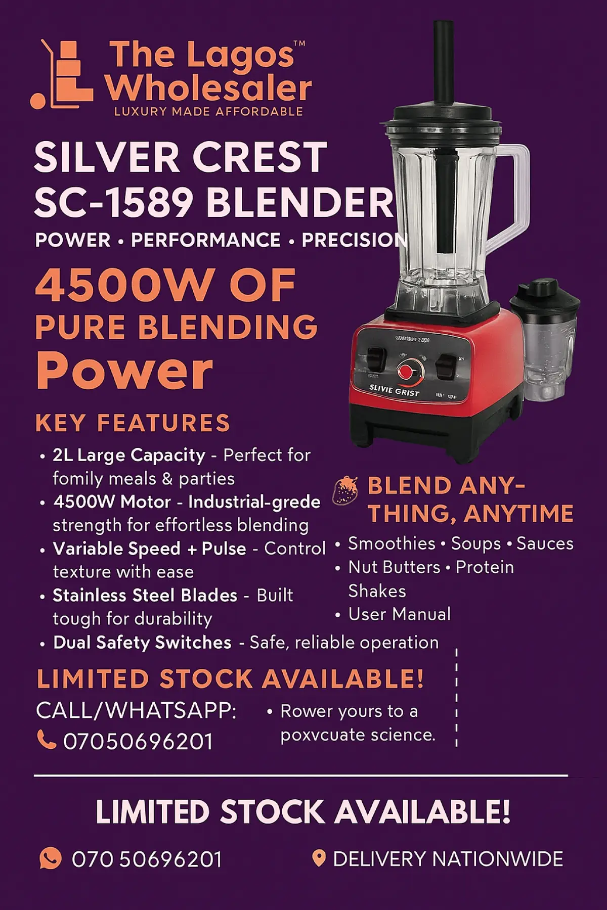 2L Heavy Duty SilverCrest Blender - Image 5