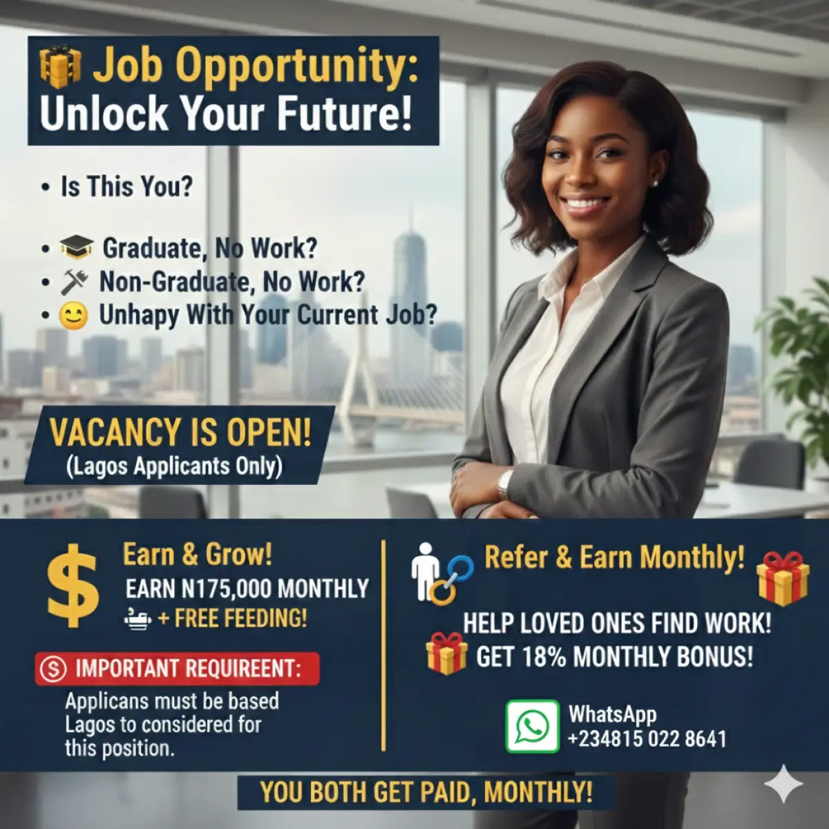 Job Vacancy in Lagos 175, 000 Monthly Free Meals - Image 1