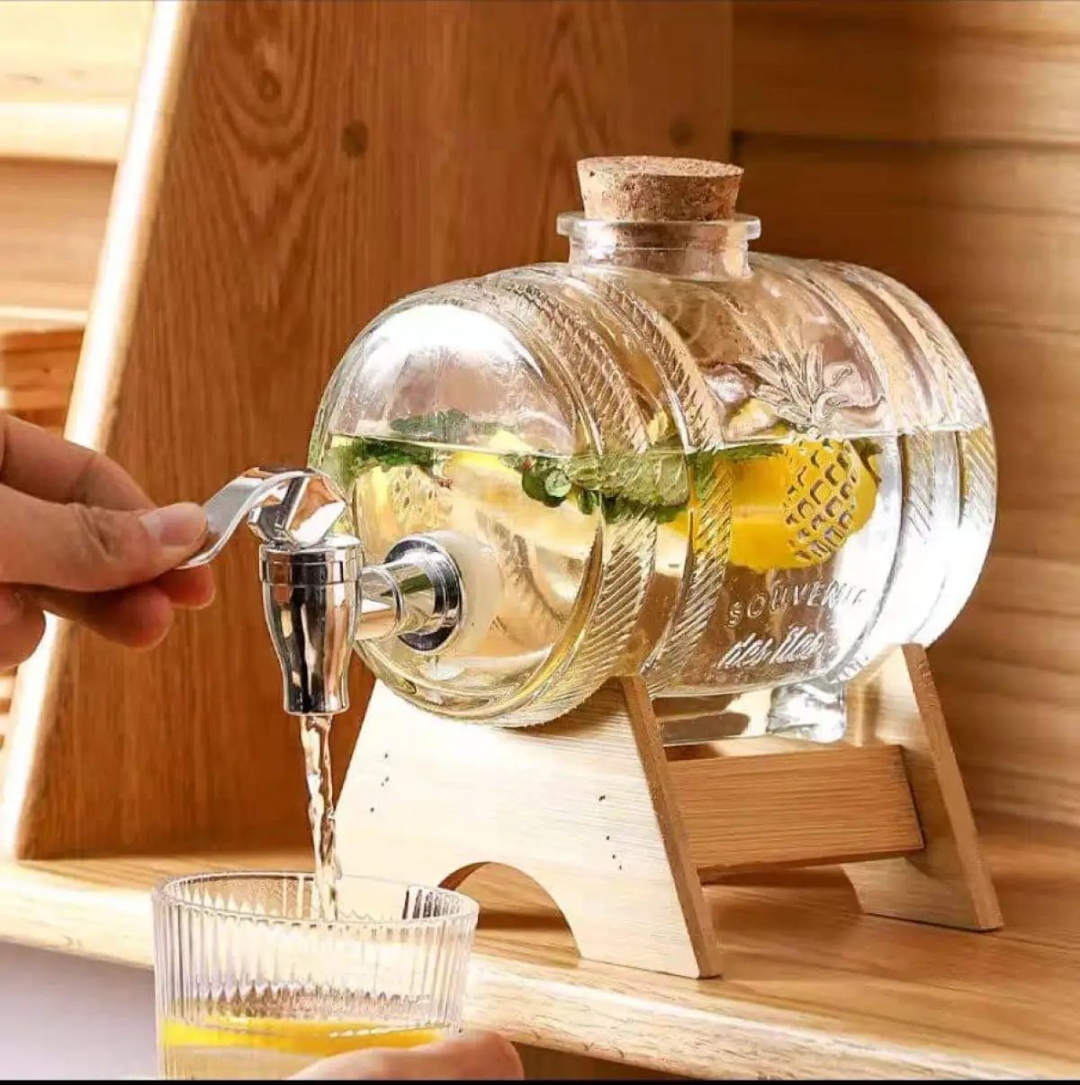 5L Glass Beverage Dispenser with Bamboo Stand - Image 1