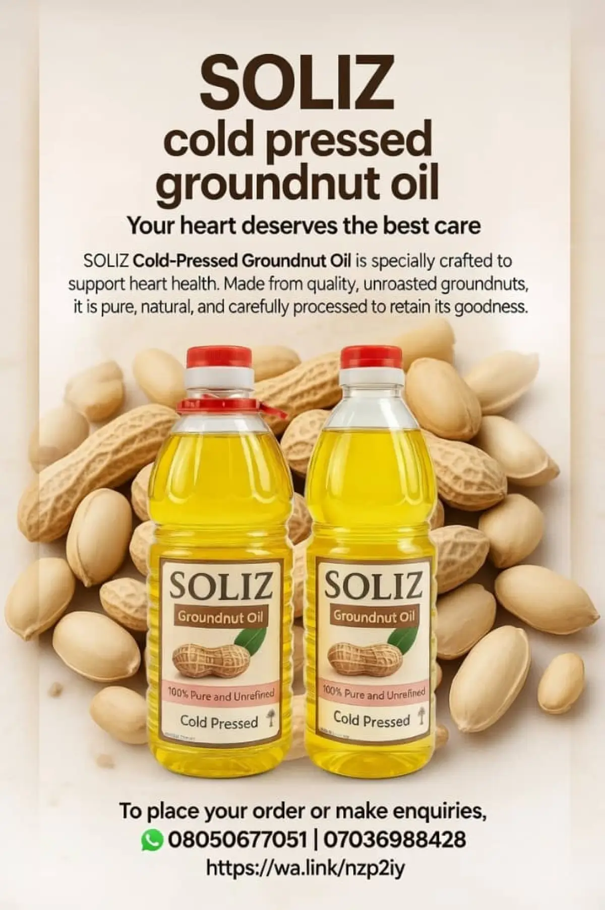SOLIZ cold pressed groundnut oil - Image 1