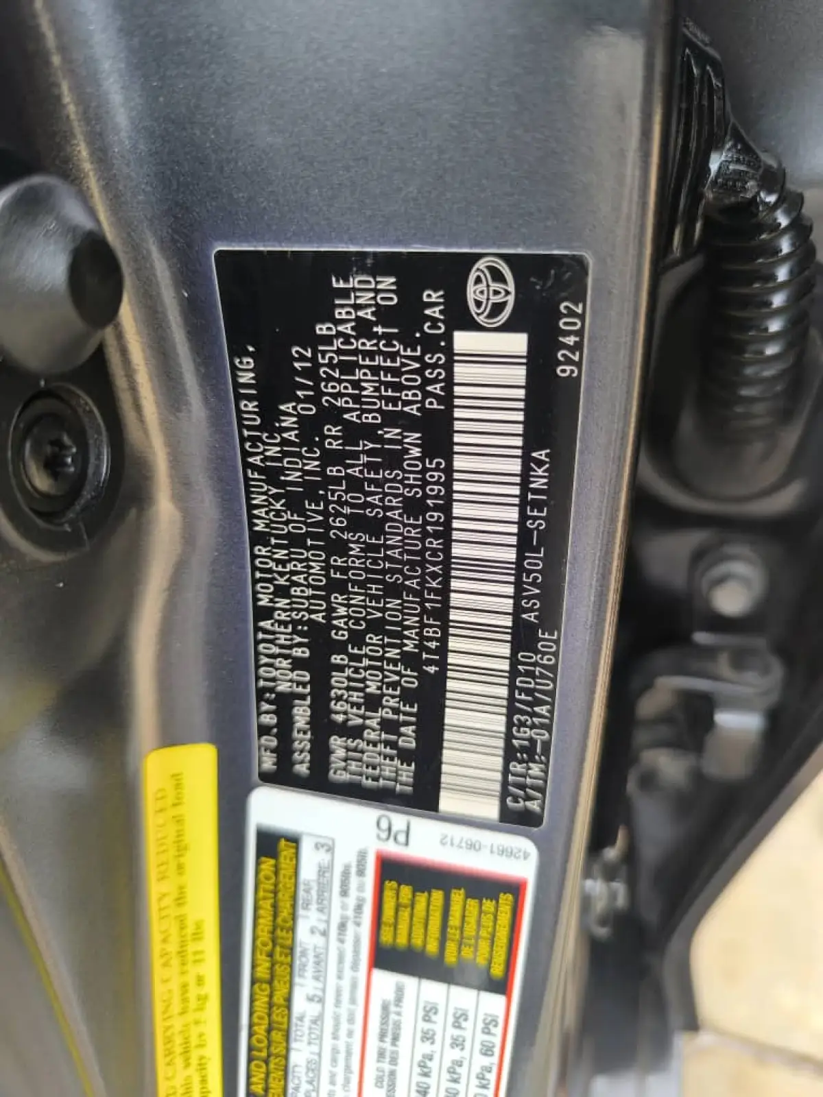 TOKS TOYOTA CAMRY LE 2012 MODEL - Image 5