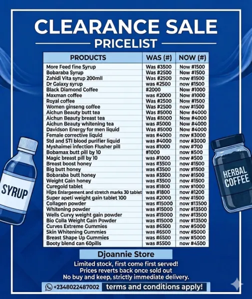 Clearance Sale on Syrup, Coffee, Herbal Capsule etc
