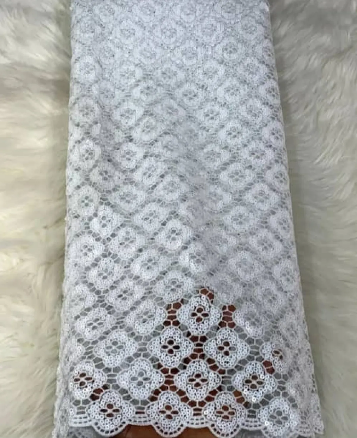 White Sequins Guipure Lace - Image 1