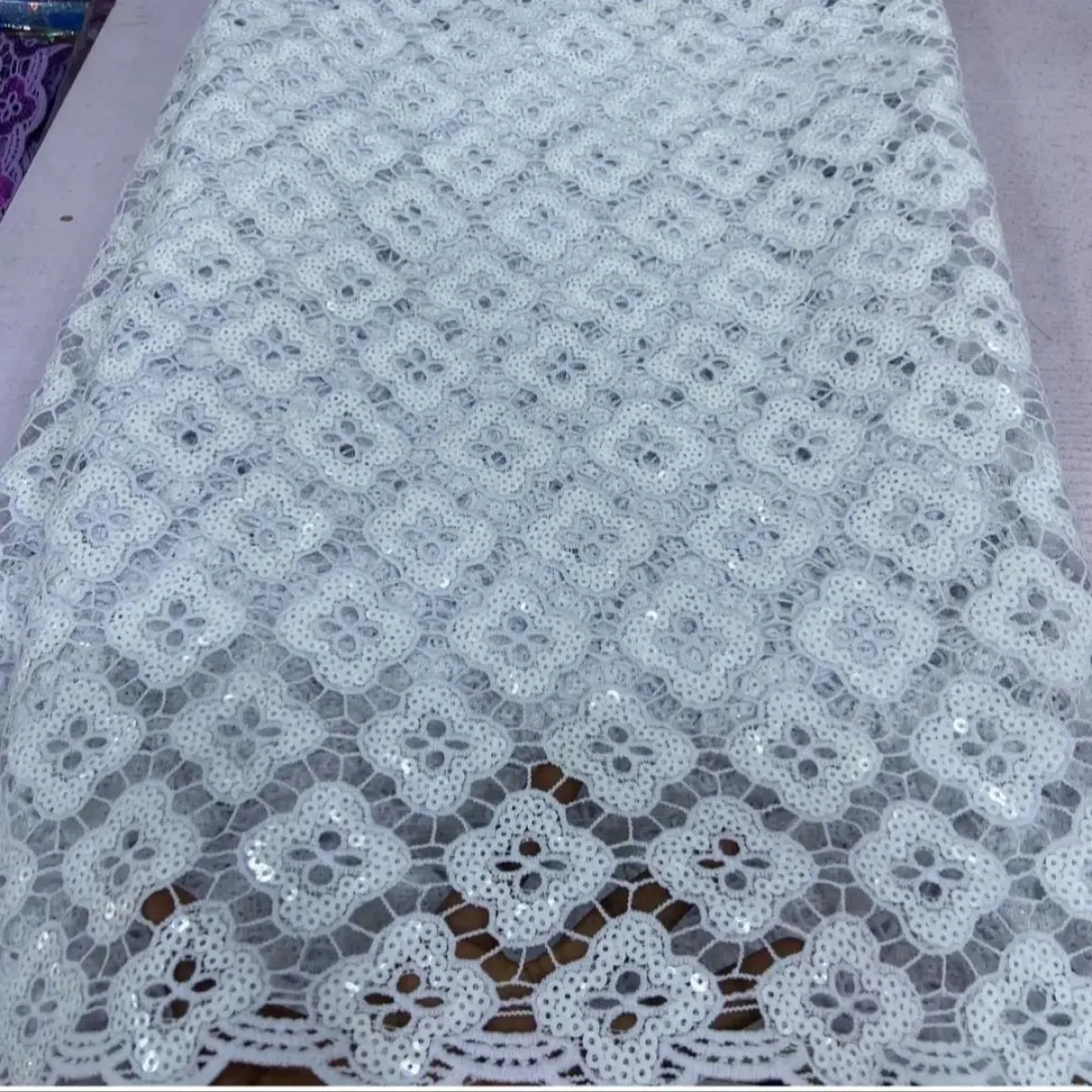 White Sequins Guipure Lace - Image 2