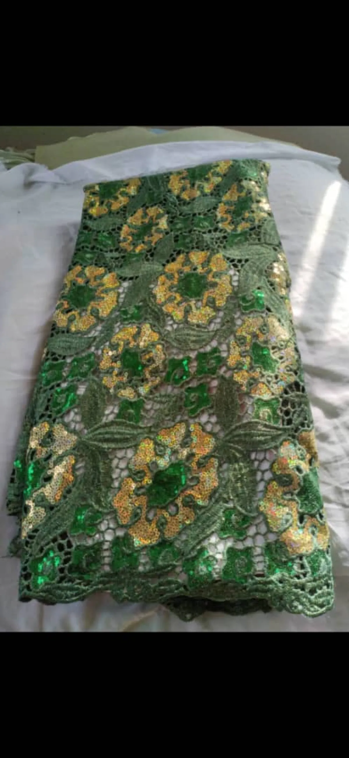 Olive Green Sequins Guipure Lace - Image 1