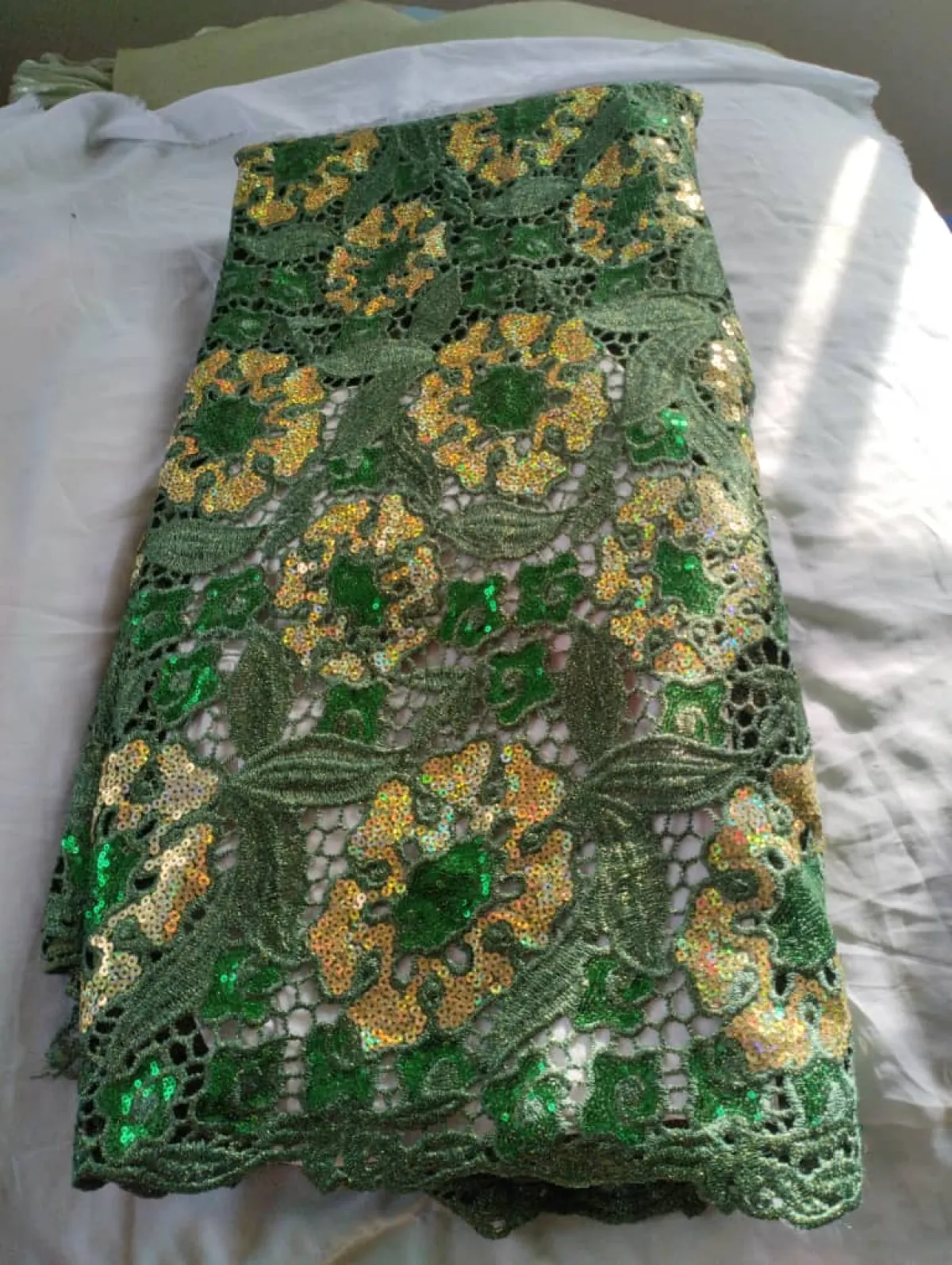 Olive Green Sequins Guipure Lace - Image 2