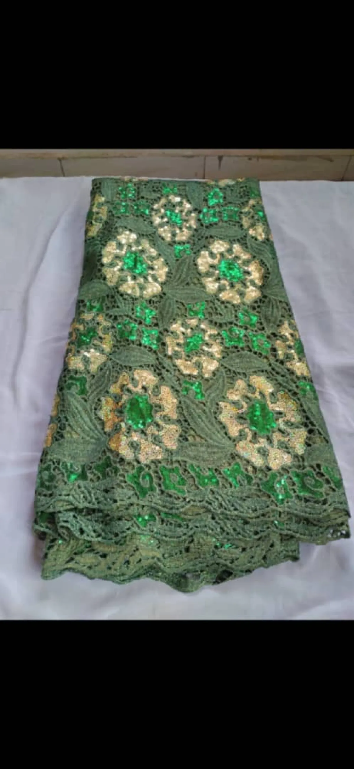 Olive Green Sequins Guipure Lace - Image 3