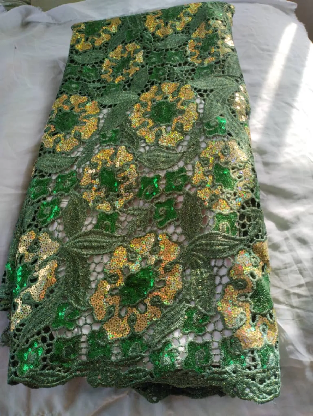 Olive Green Sequins Guipure Lace - Image 4