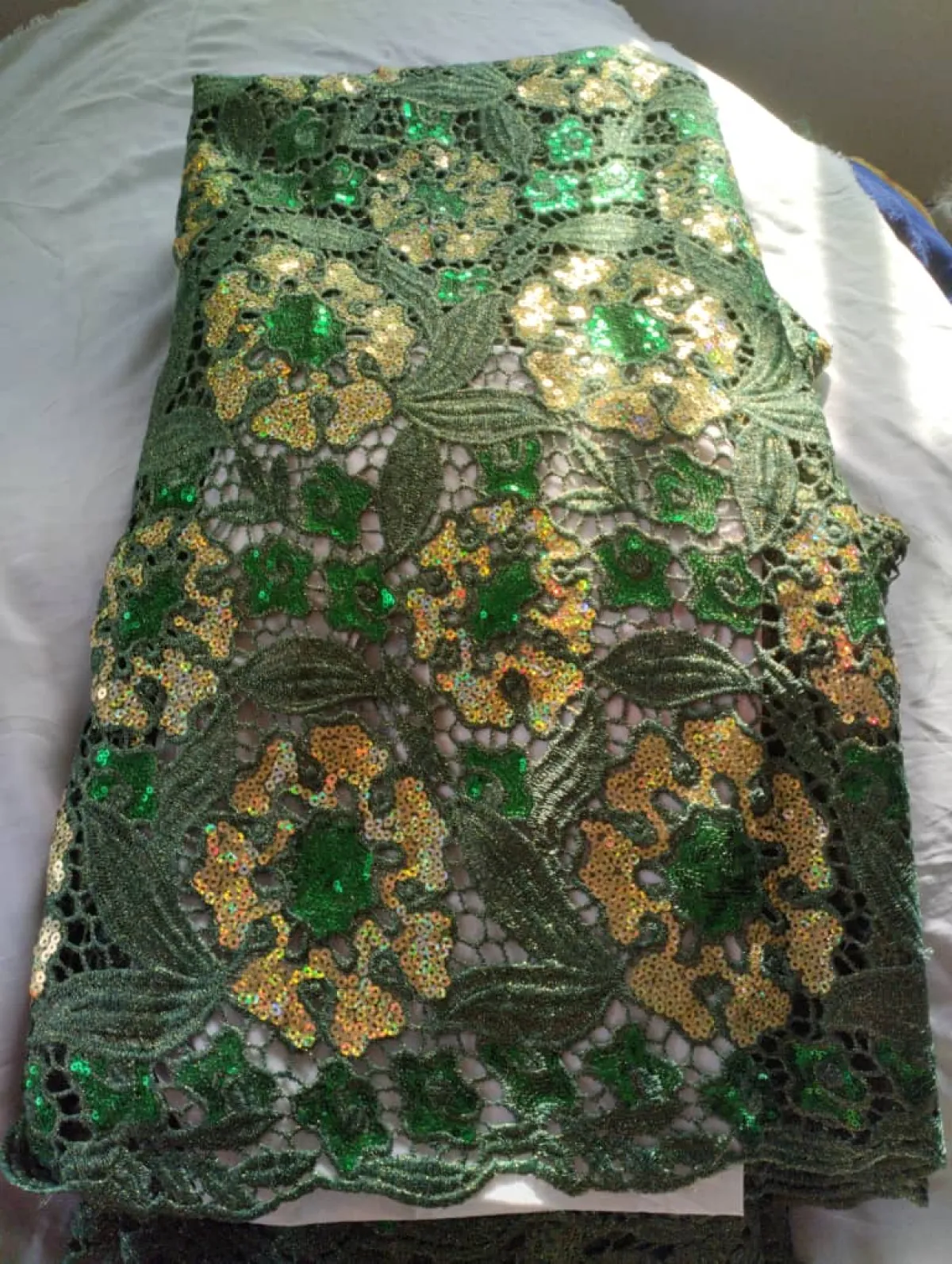 Olive Green Sequins Guipure Lace - Image 5