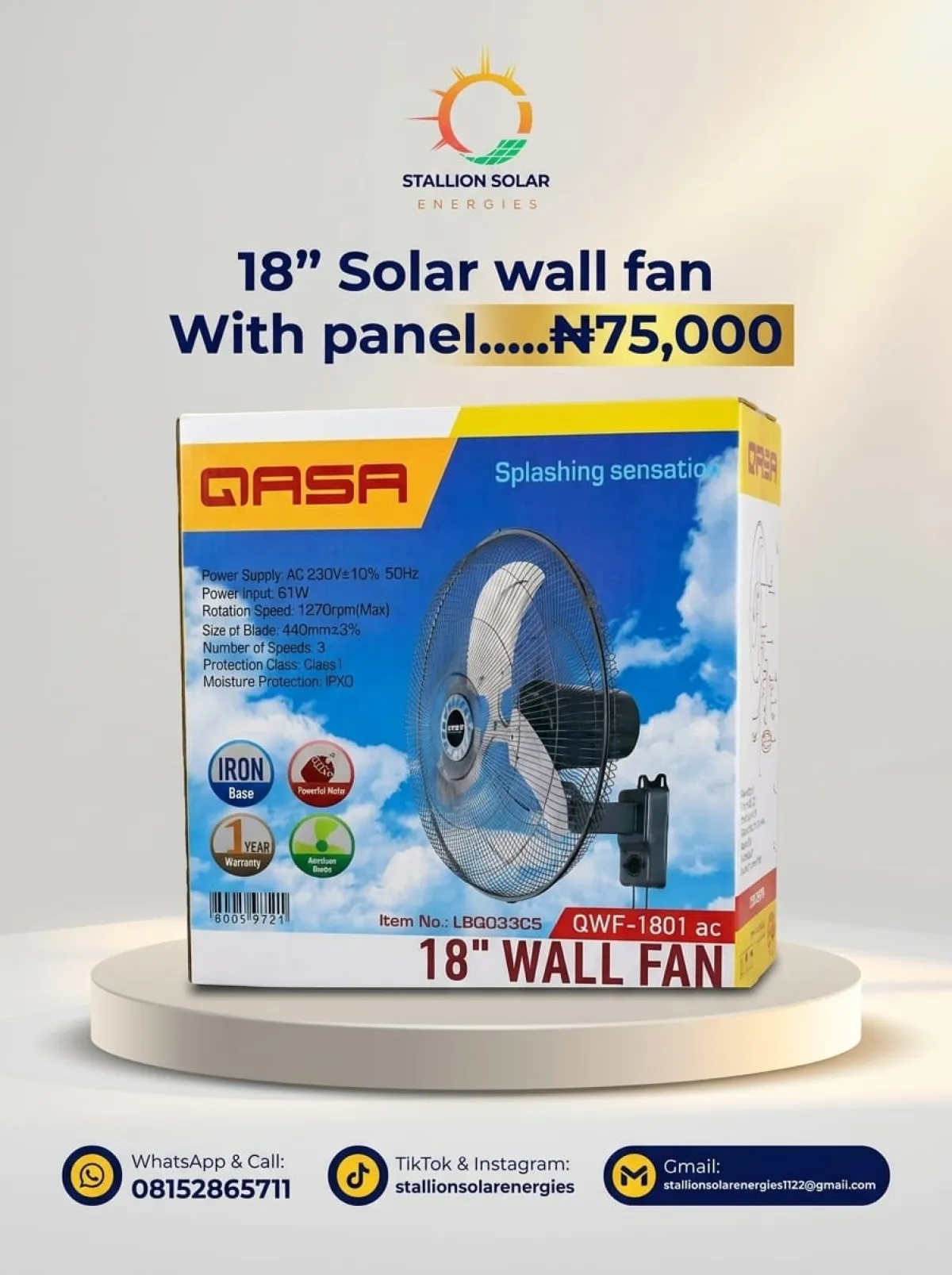 Qasa Wall Mounted Fan - Image 3