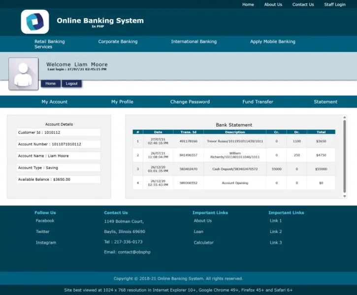 Old Cargo Online Banking Website Banking PHP Script