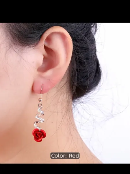 Rhinestone love rose earrings
