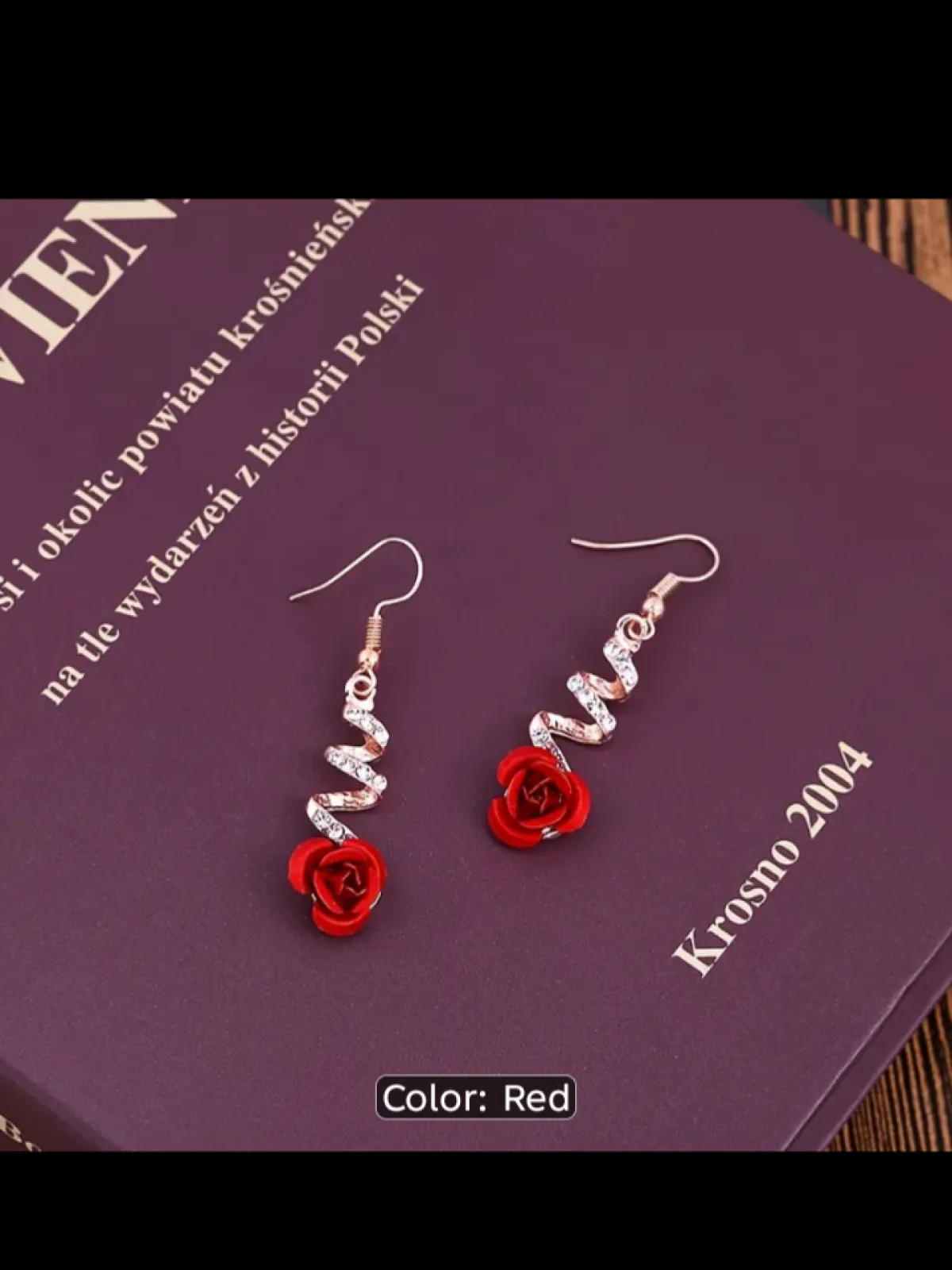 Rhinestone love rose earrings - Image 2