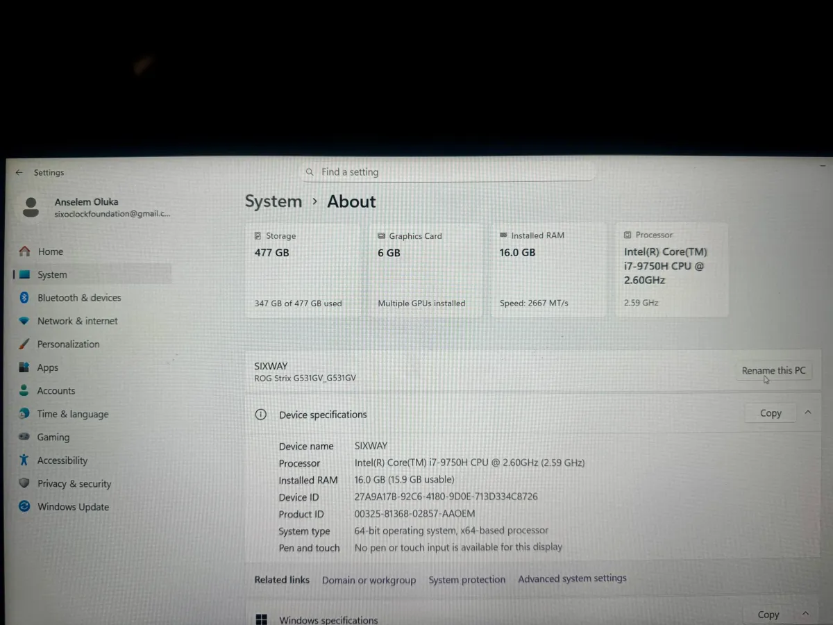 ASUS ROG STRIX GAMING LAPTOP RTX 2060 i7-9th Gen - Image 8