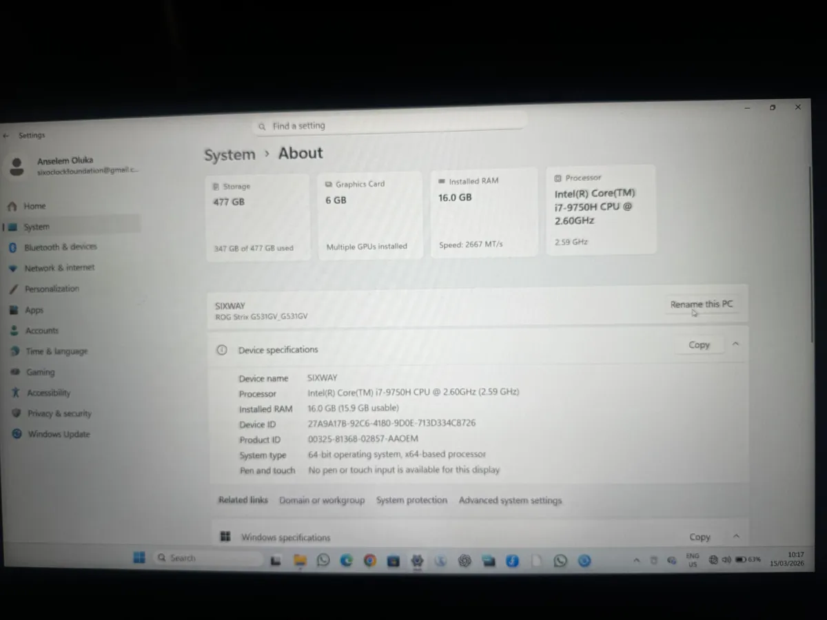 ASUS ROG STRIX GAMING LAPTOP RTX 2060 i7-9th Gen - Image 9