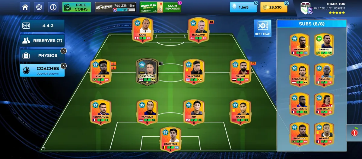 DLS 26 ACCT ALL MAXED OUT PLAYERS (INCL. SUB AND RESERVE) 30K COINS 3K GEMS - Image 1