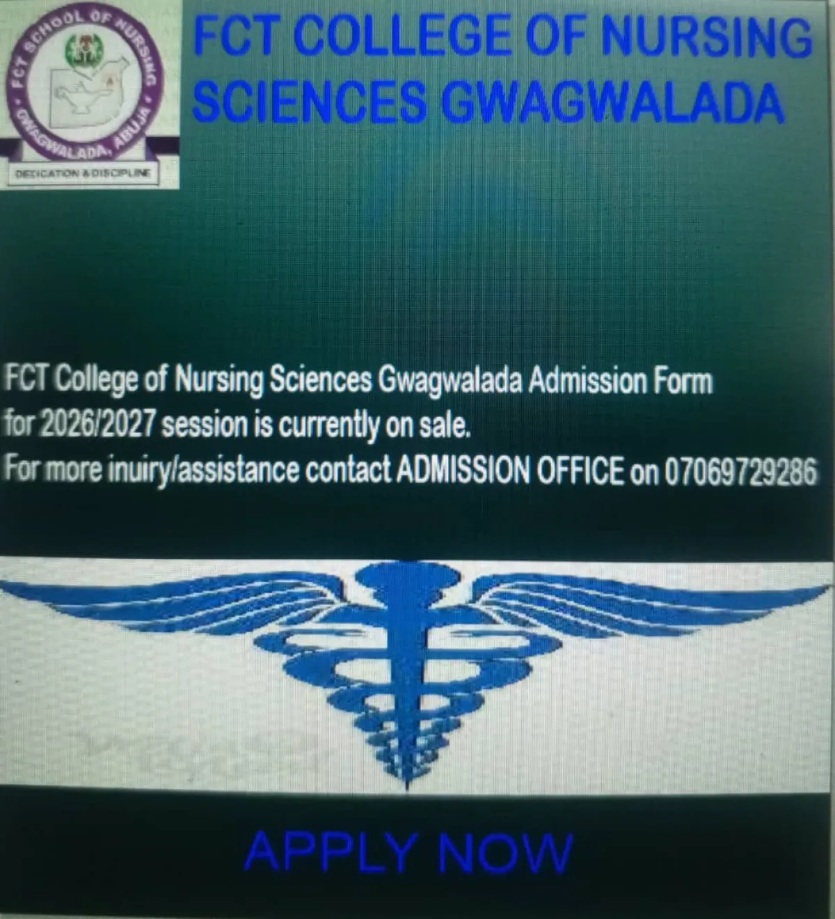 FCT College of Nursing Sciences Gwagwalada Admission Form for 20262027 - Image 2