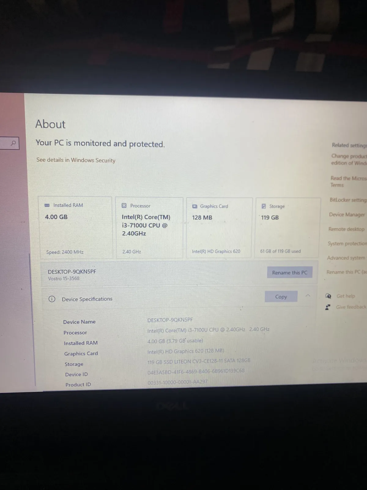 Laptop Dell Vostro 15 3568 4GB Intel Core i3 SSD 128GB - Image 6