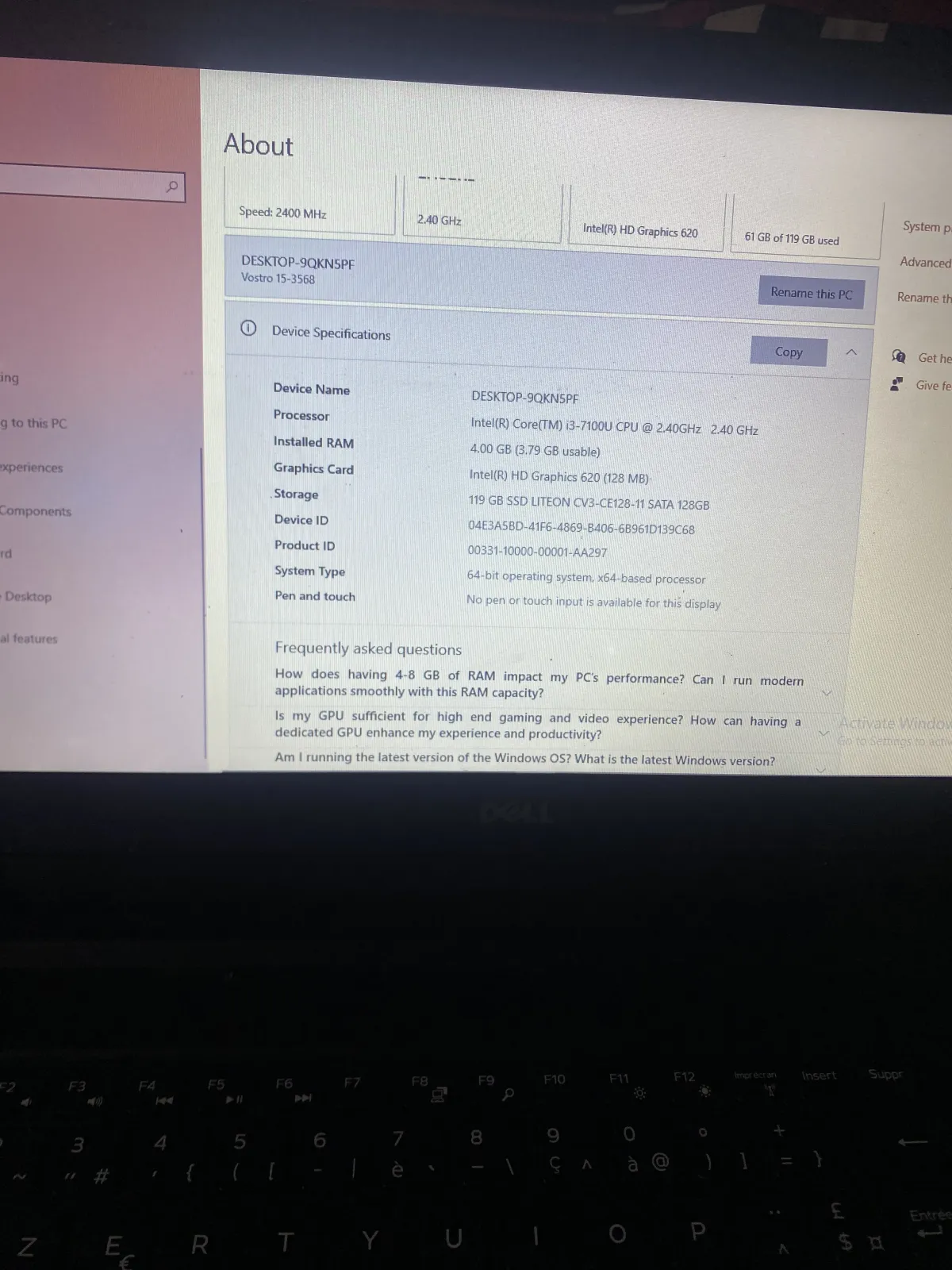 Laptop Dell Vostro 15 3568 4GB Intel Core i3 SSD 128GB - Image 8