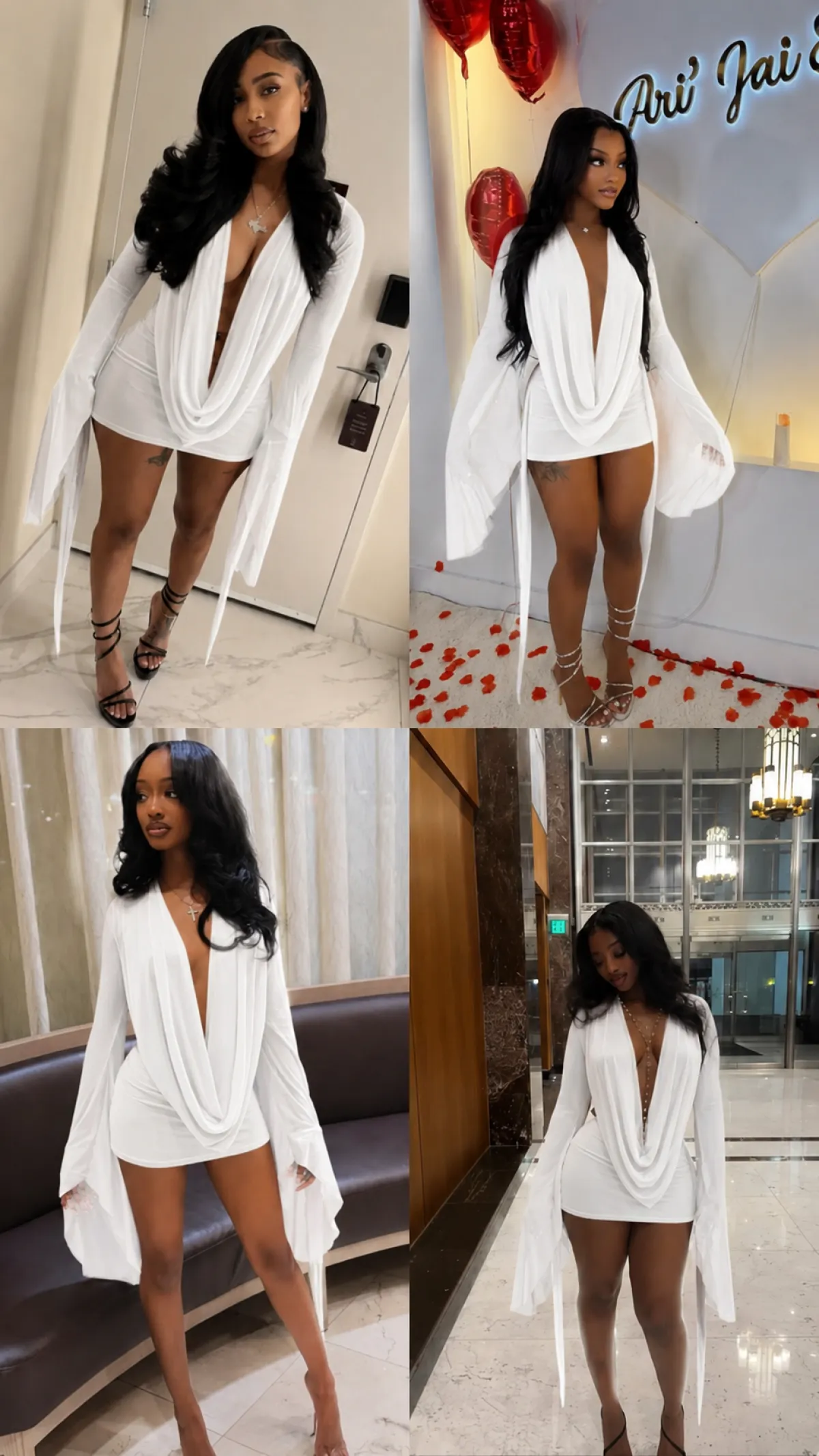 Elegant white drape mini dresss - Image 1