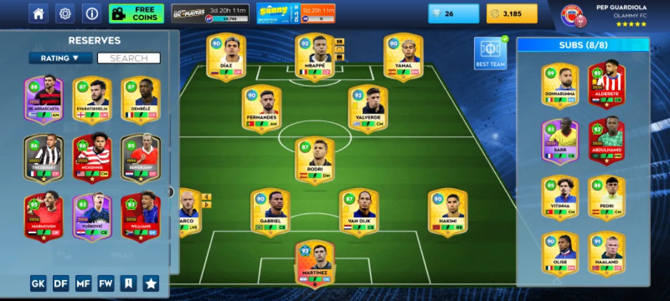 DLS 26 Premium Account Strong Squad Rare Players rs