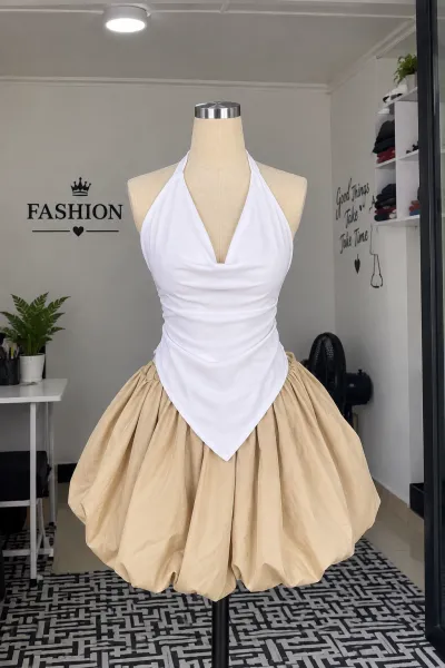 draped halter neck 2 piece
