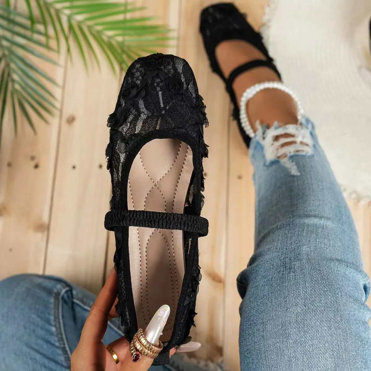 Lace Mary Jane Flat Shoes for Female - Image 2