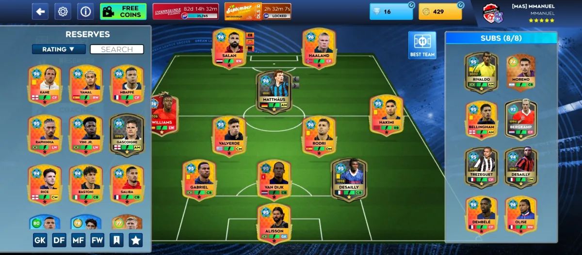 Maxed DLS account of 95. 8 team rating - Image 1
