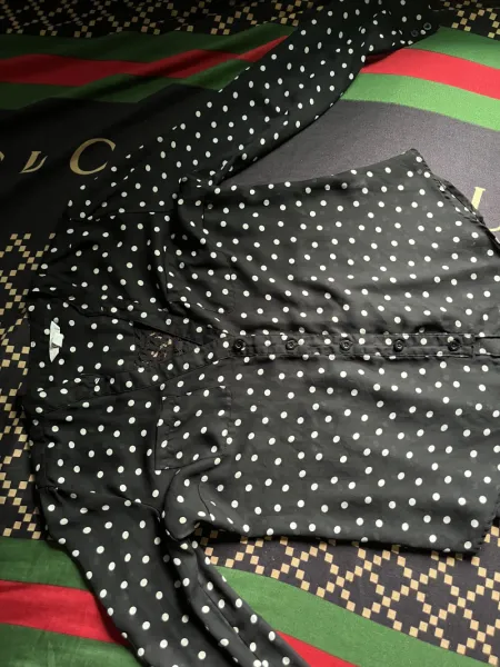 Black Polka-Dot Button-Up Blouse