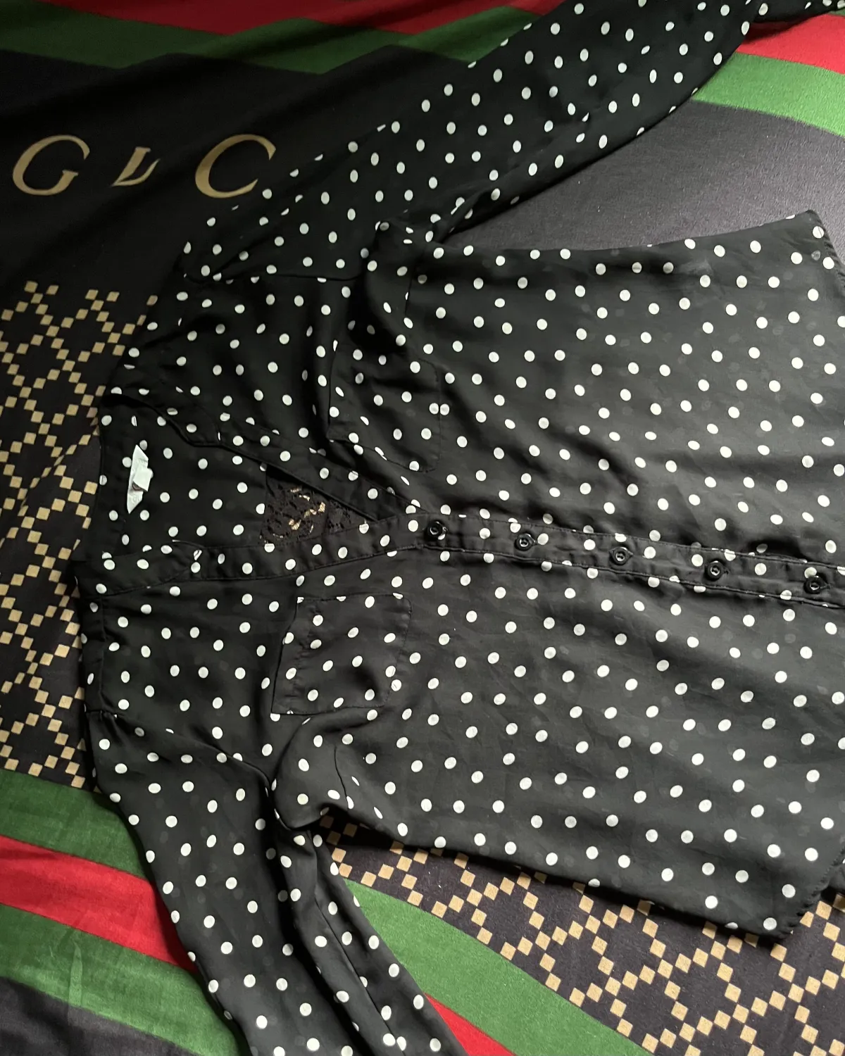 Black Polka-Dot Button-Up Blouse - Image 2