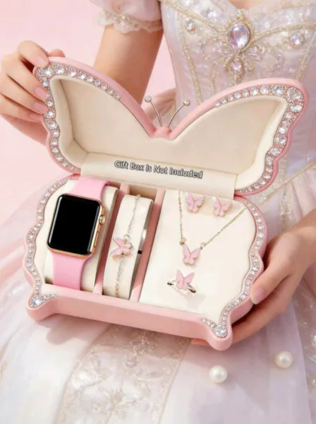 6 PCS Jewelry Set (Wrist Watch, Bracelet, Necklace, Earrings, and Ring)