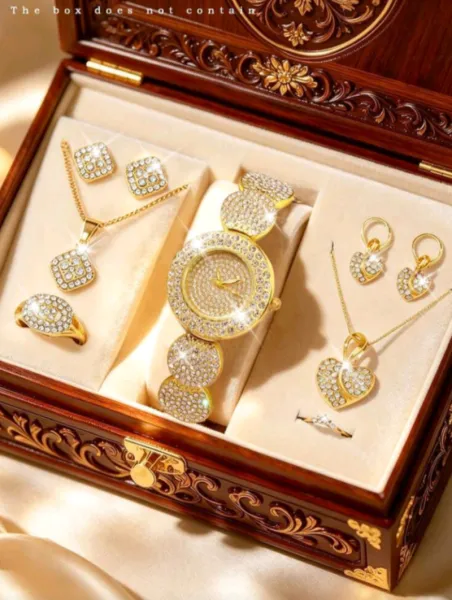 6pcs Women's Quartz Watch Jewelry Set, Includes Necklaces, Earrings, & Ring