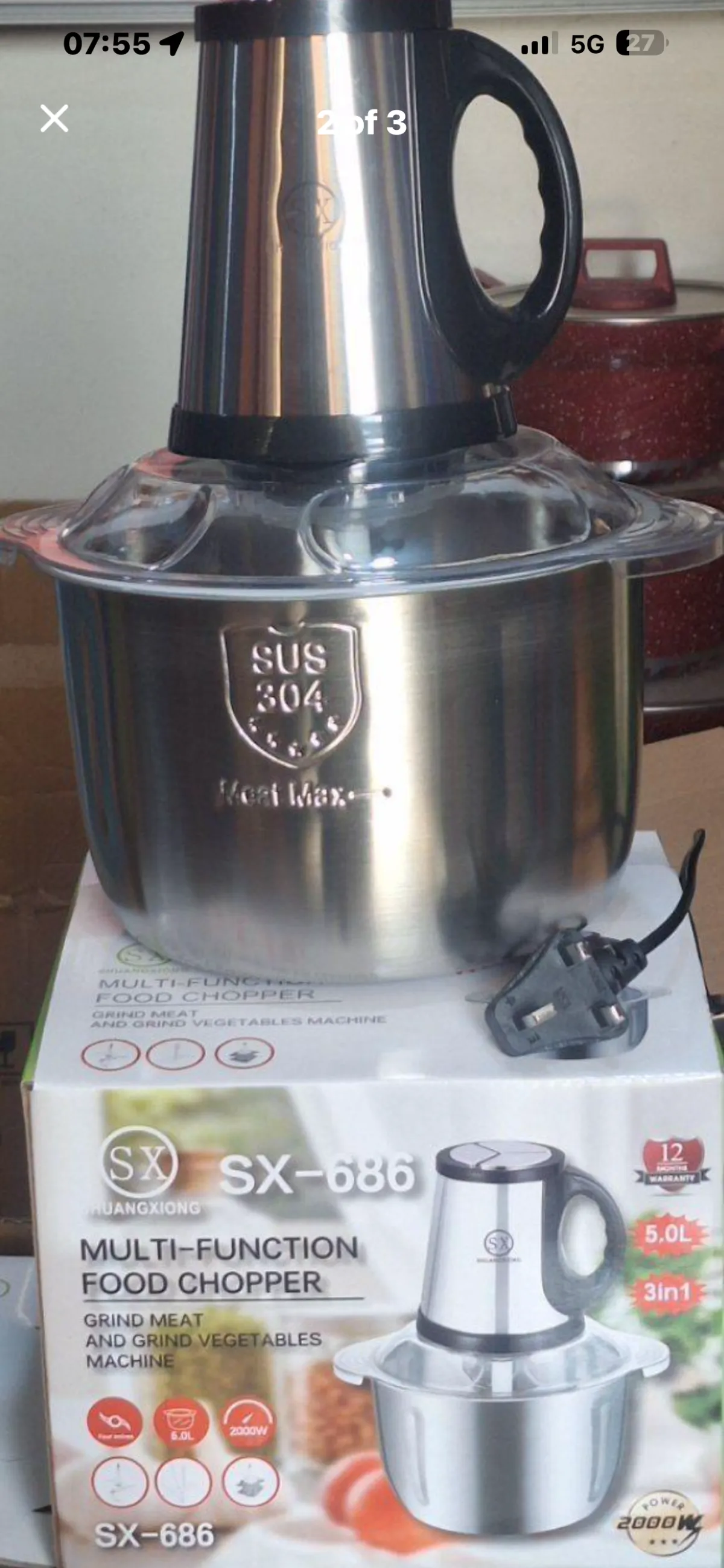 3 in 1 5L Multi-Function Electric Food Chopper / Meat Grinder - SX-686 - Image 3