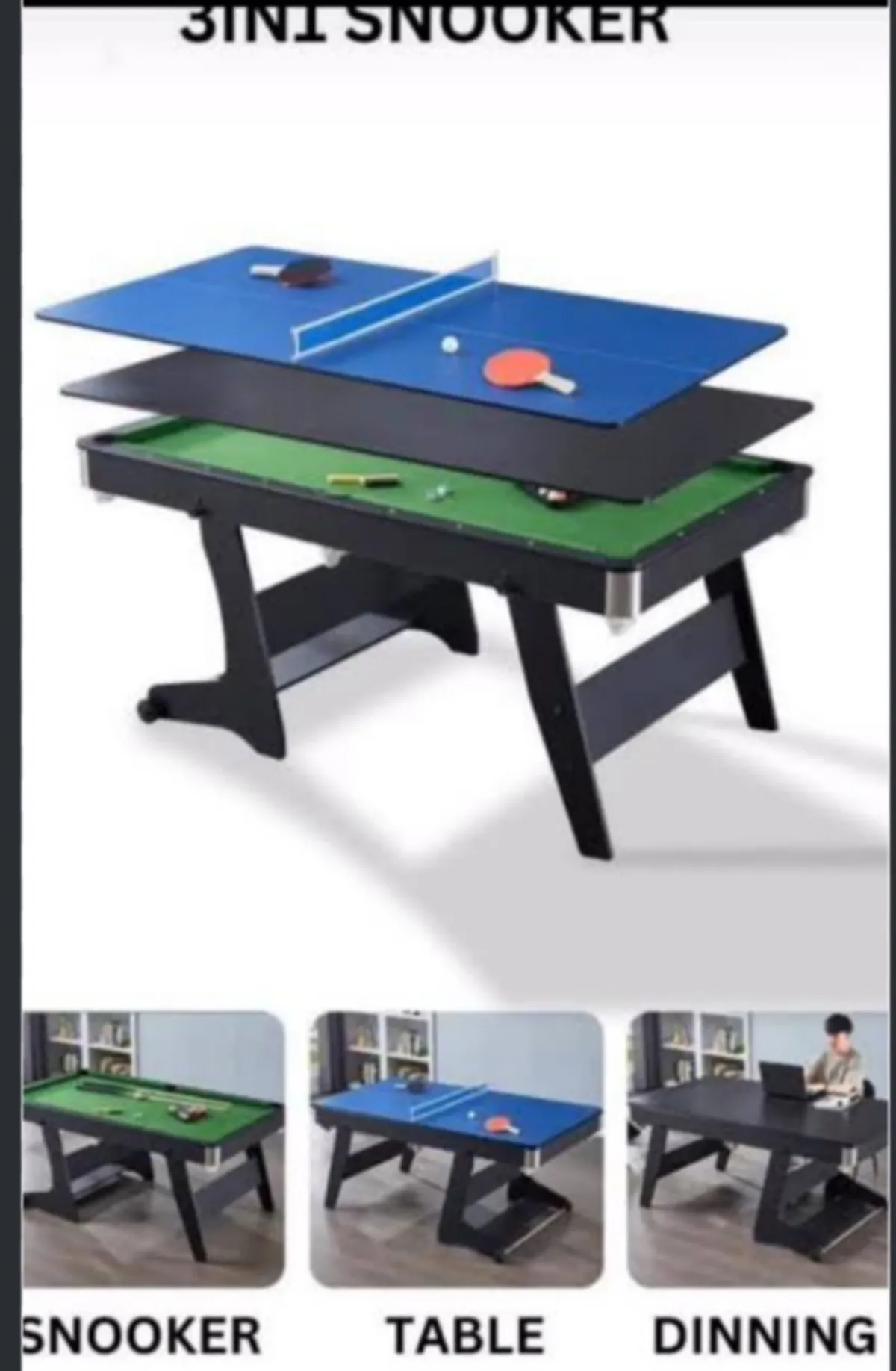3in1 Foldable Multi-Purpose Game Table - Snooker/Tennis and Dinning - Image 3