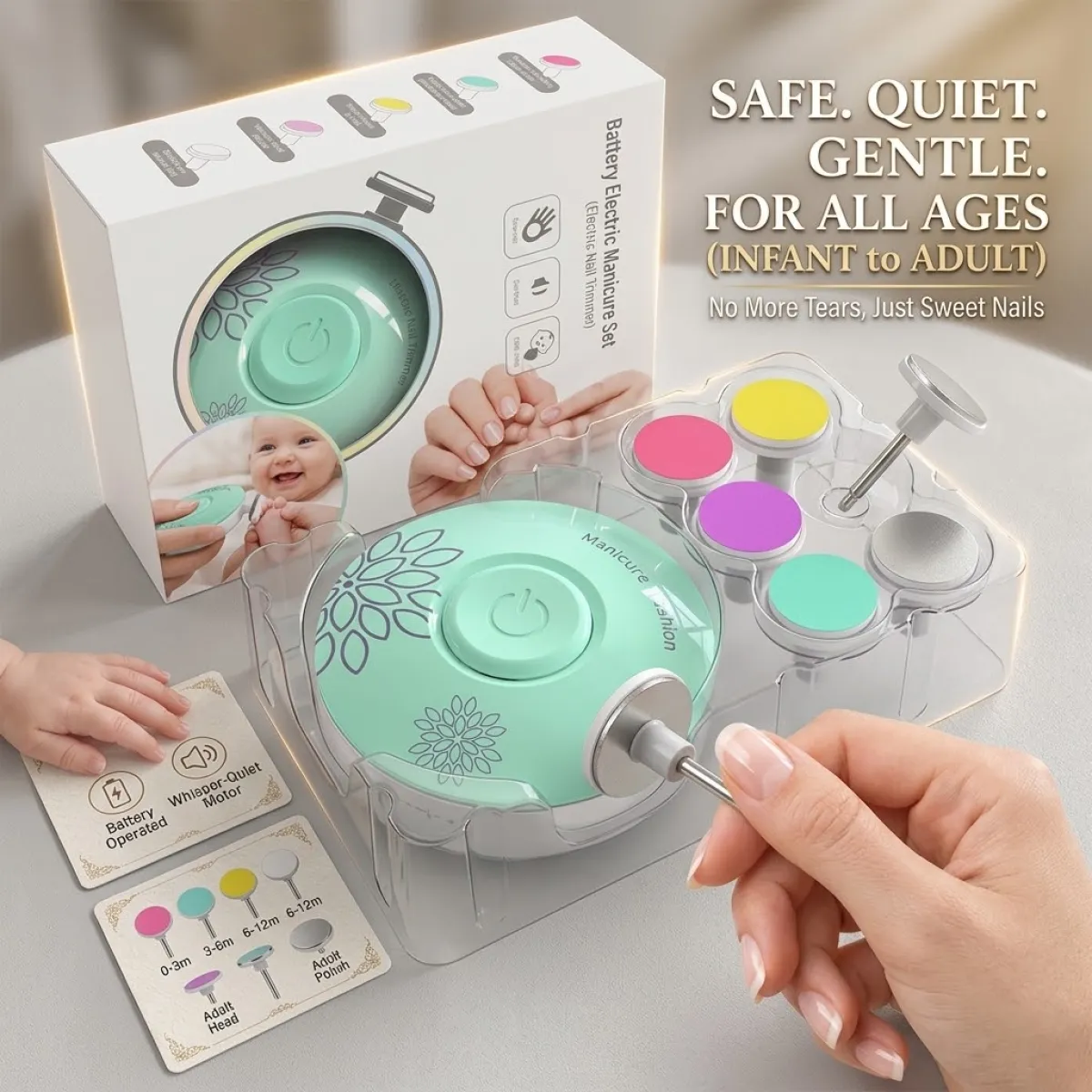 Baby Nail Trimmer Polisher 6-in-1 Manicure Set for Babies, Kids Adult - Image 1