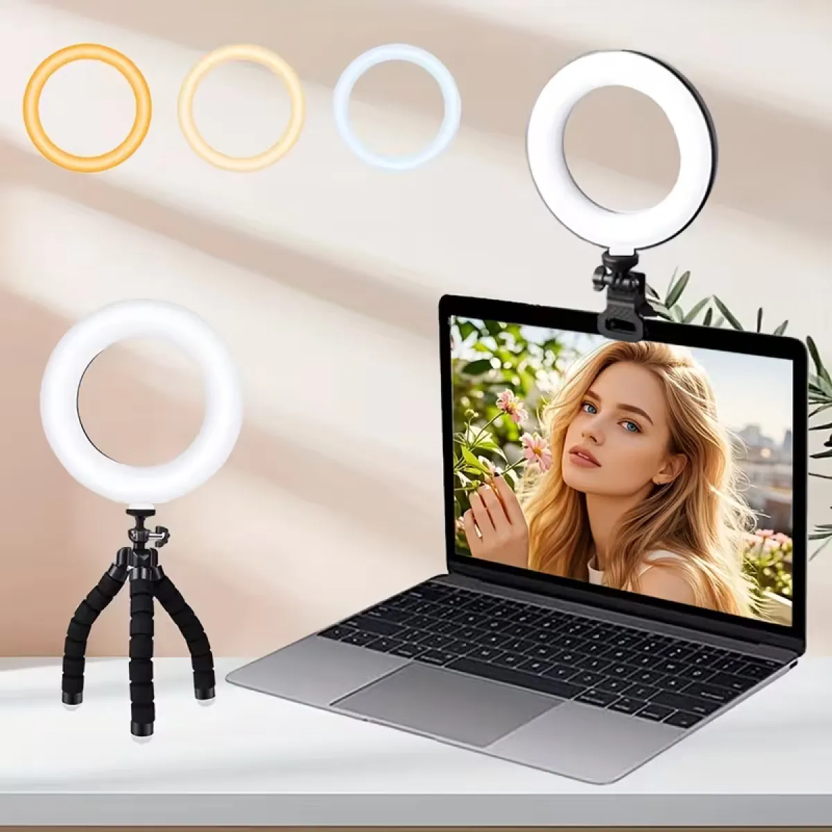 Laptop Ring Light with Tripod Clip Holder - Image 1