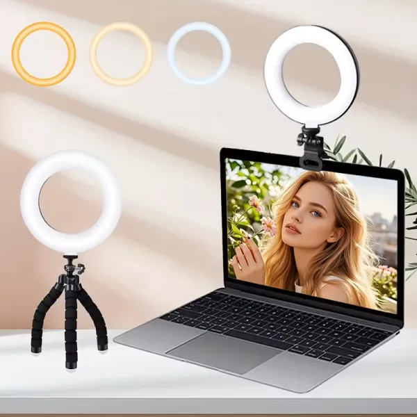Laptop Ring Light with Tripod Clip Holder