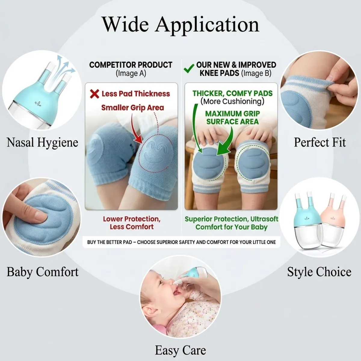 3-in-1 Baby Care Kit Nasal Cleaner, Crawling Knee Pads Tube Squeezer - Image 2