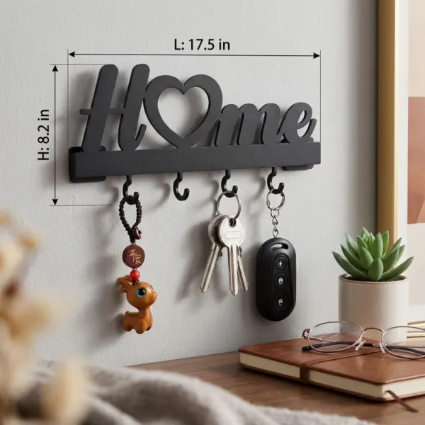 Love Shape Wall Mounted Key Holder - Home Entrance Key Organiser with Hooks