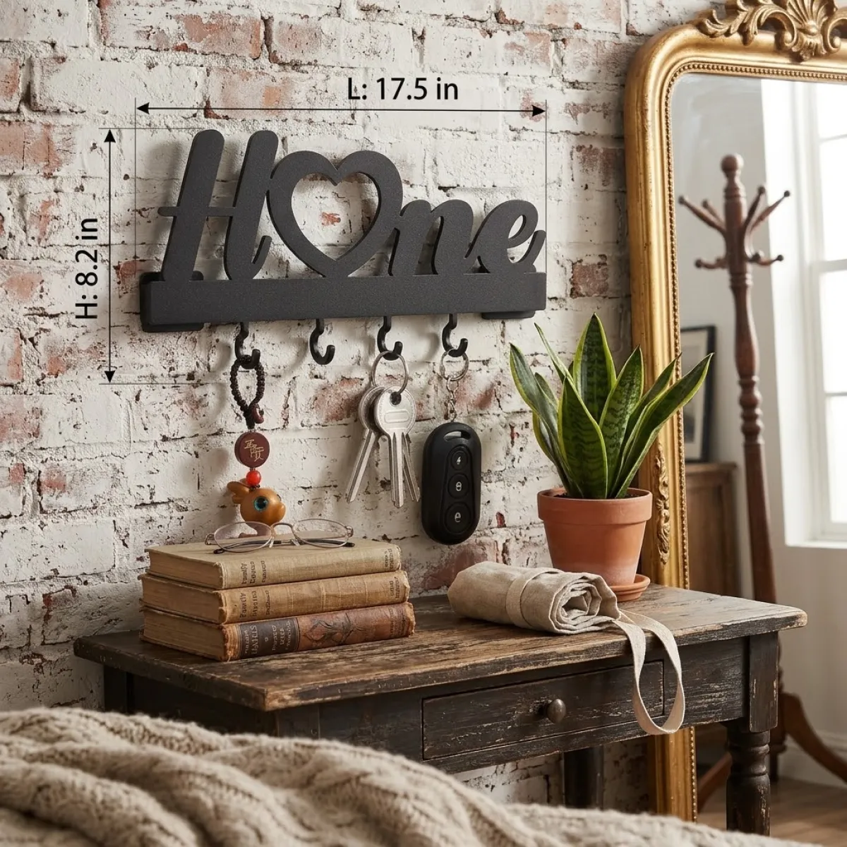 Love Shape Wall Mounted Key Holder - Home Entrance Key Organiser with Hooks - Image 2