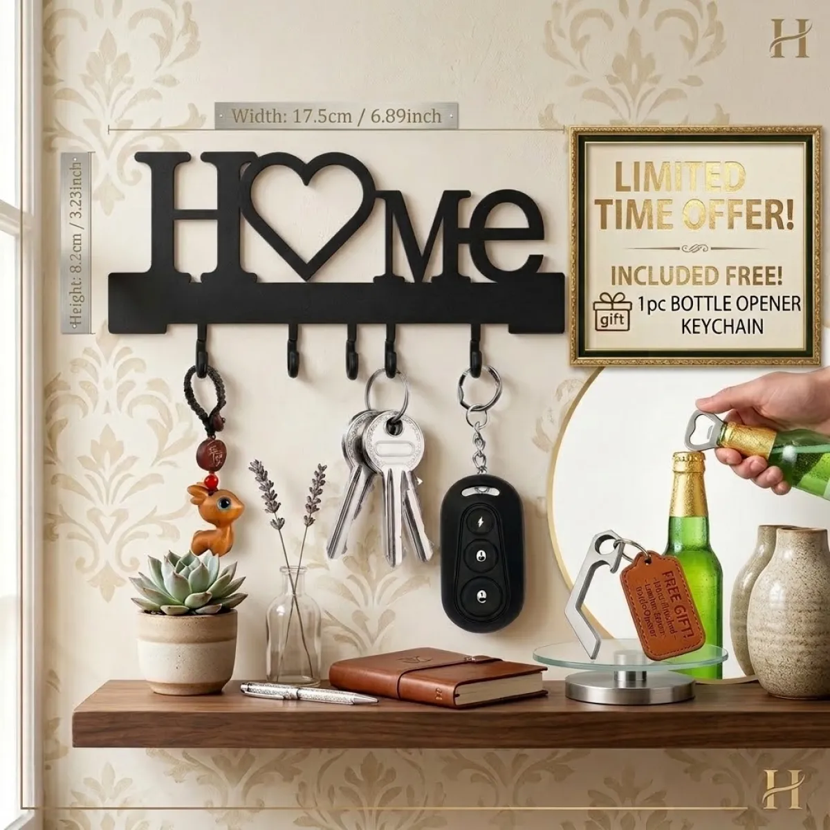 Love Shape Wall Mounted Key Holder with free gift - Image 1