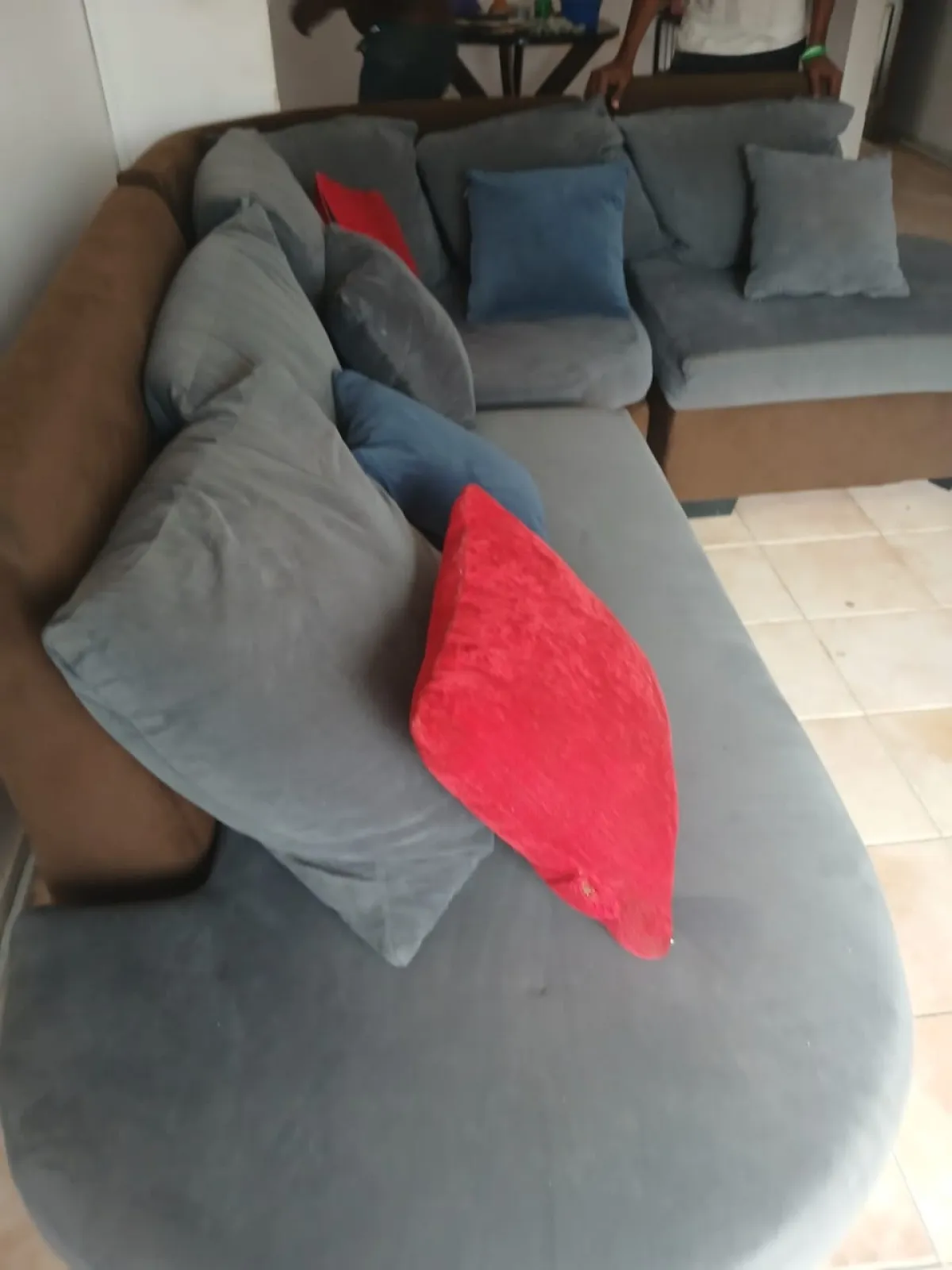 6 Seater curved suede sofa - Image 1
