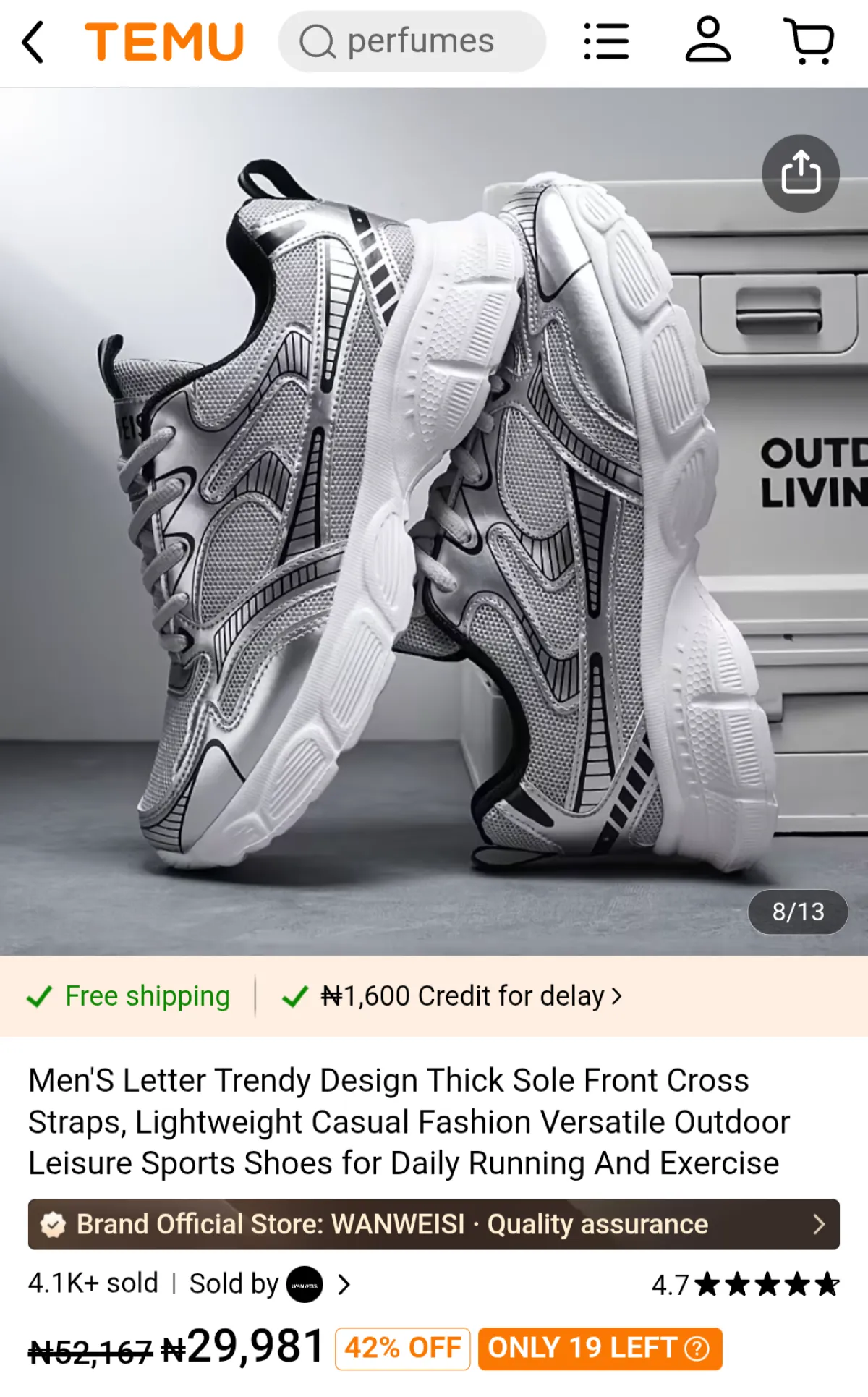 WANWEISI Silver Sneakers Size 45 - Image 5