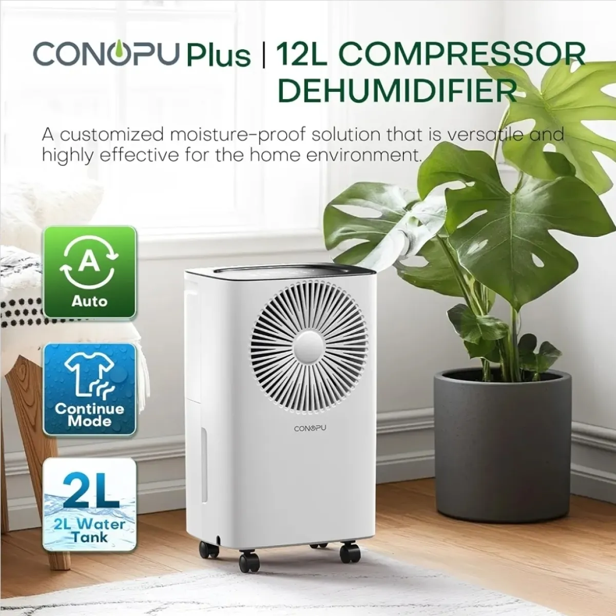 12Lday Dehumidifier, Continuous Drain, Auto Dehumidification, Sle - Image 2