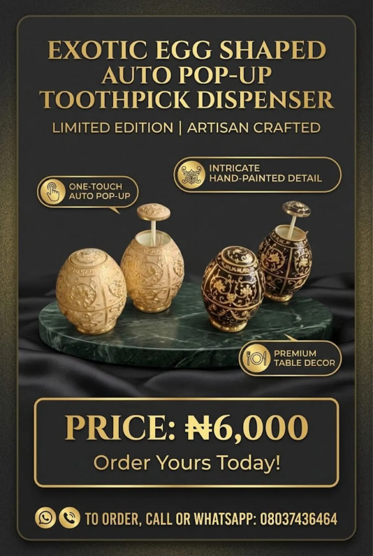 Exotic egg shaped automatic pop-up toothpick dispenser - Image 1