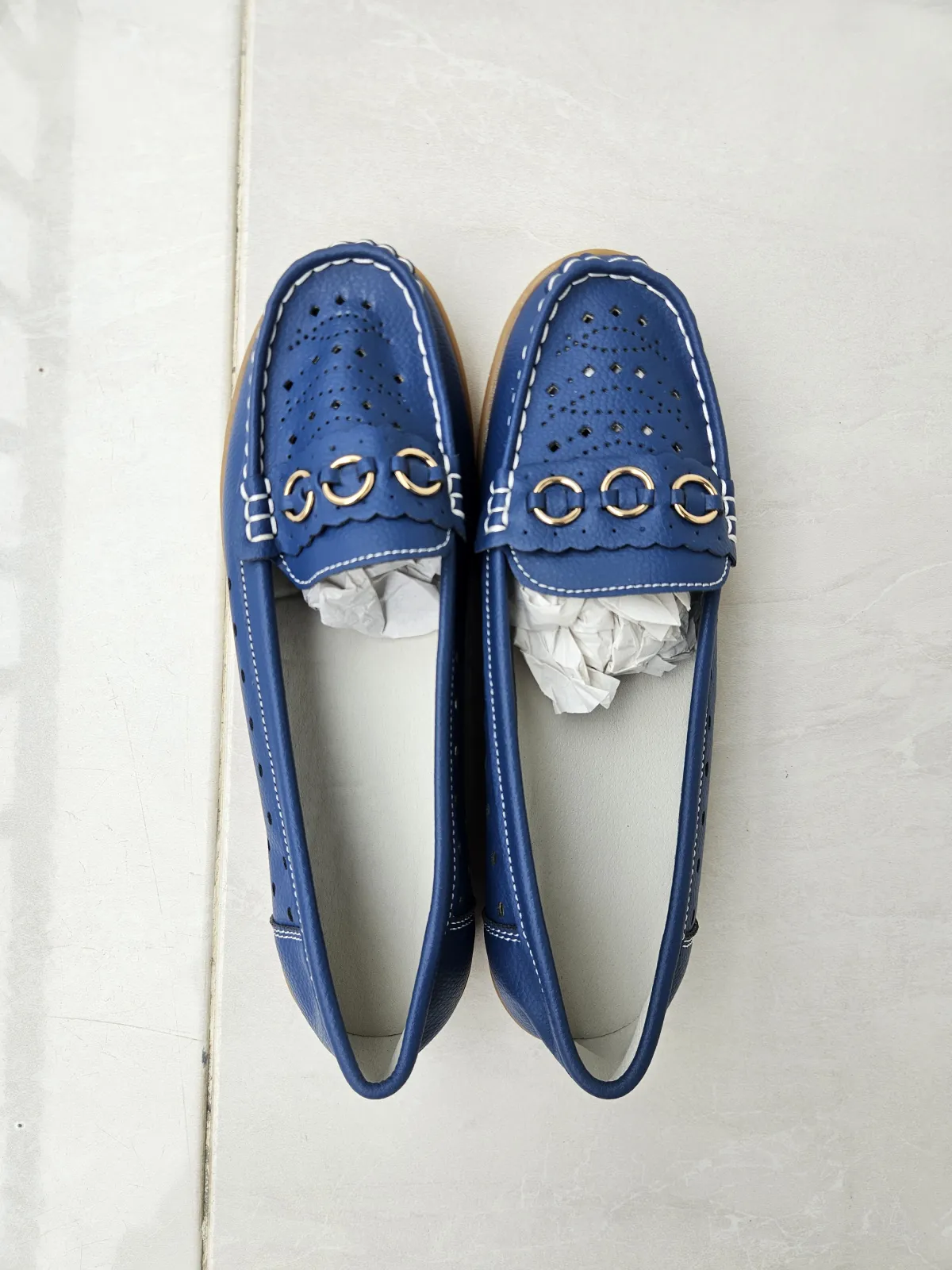 Women's perforated blue loafers - Image 1