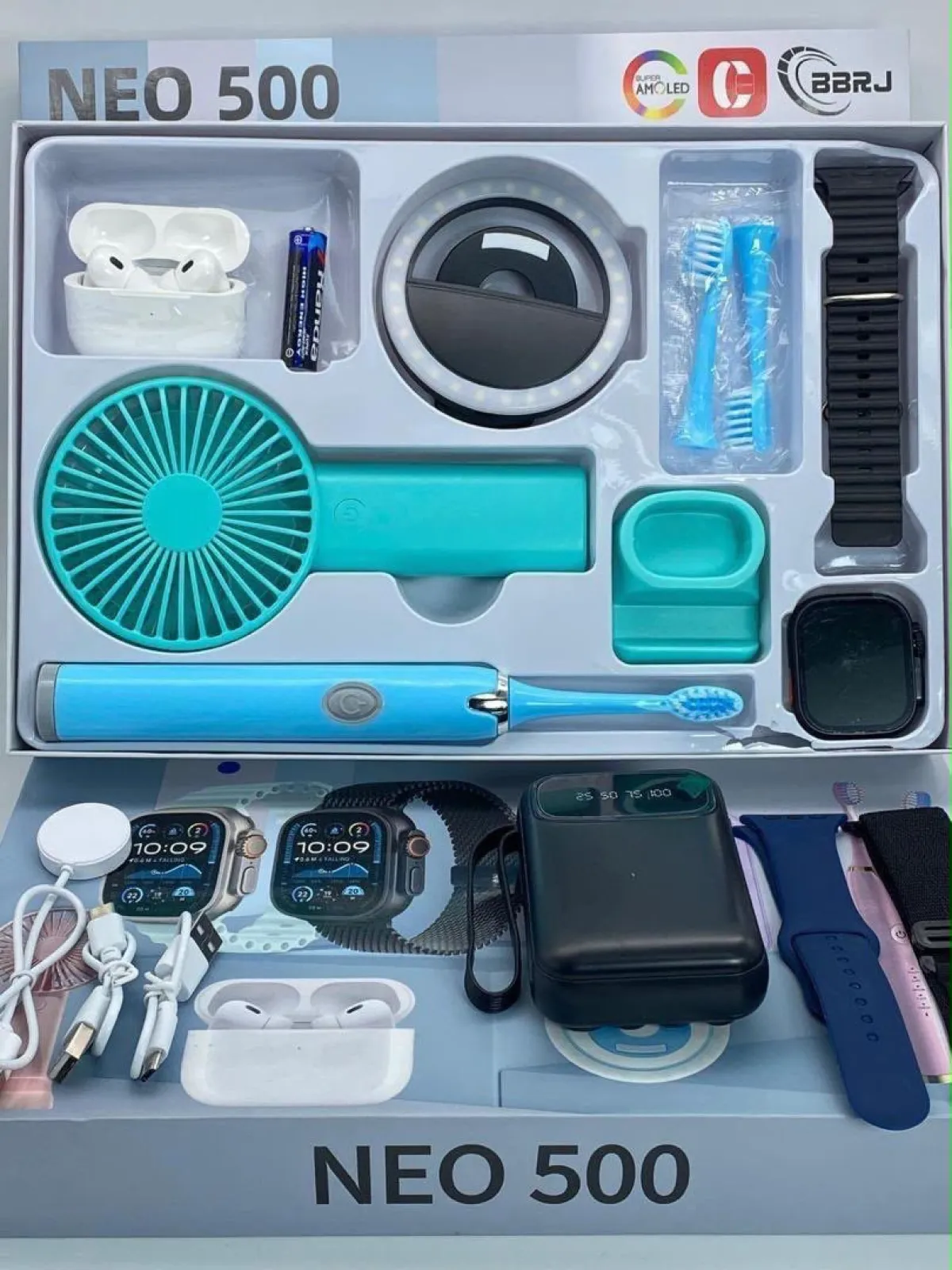 Neo 500, ultra smart watch airpod pro 2, 4 straps, hand fan power - Image 3