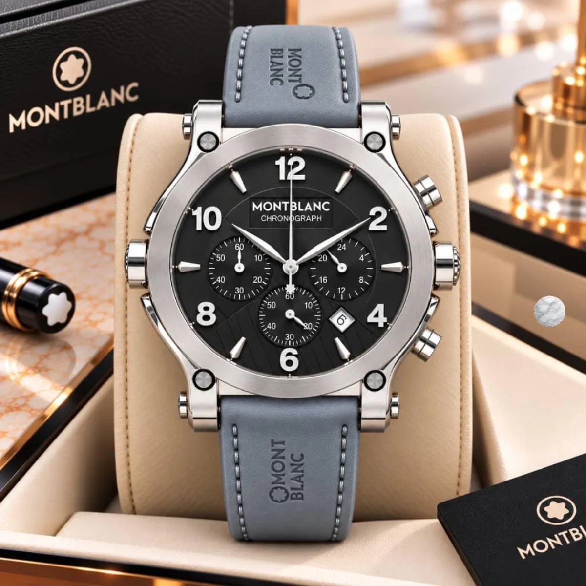 Premium active chronograph, luxury montblanc leather strap wat - Image 2