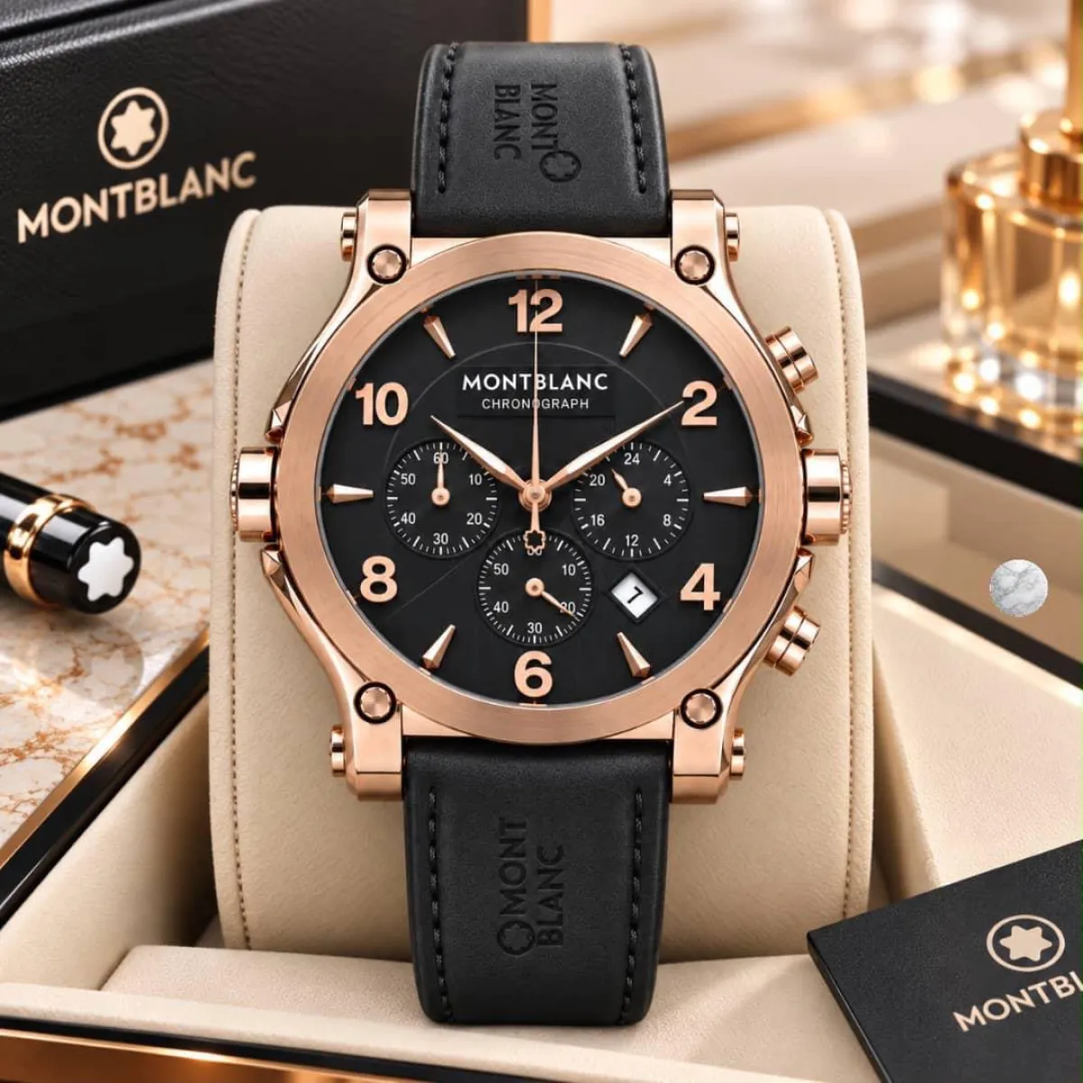 Premium active chronograph, luxury montblanc leather strap wat - Image 4