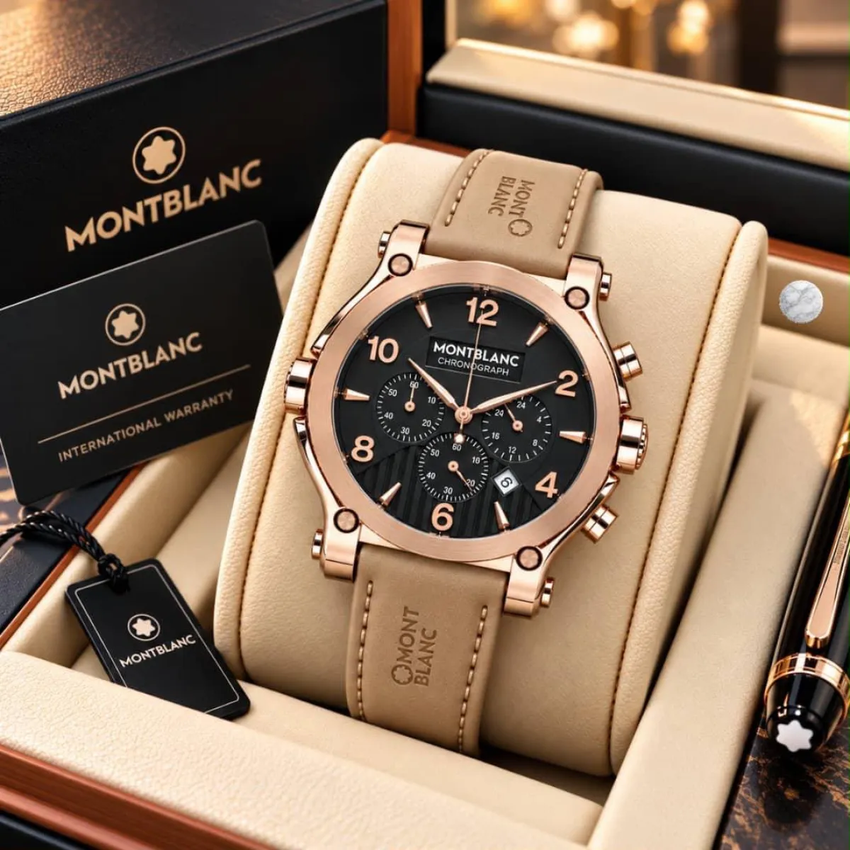 Premium active chronograph, luxury montblanc leather strap wat - Image 6